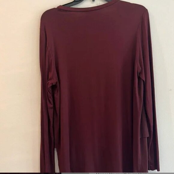 Lola & Sophie mixed media v neck Burgundy Pullover Blouse Size Large - Picture 3 of 6